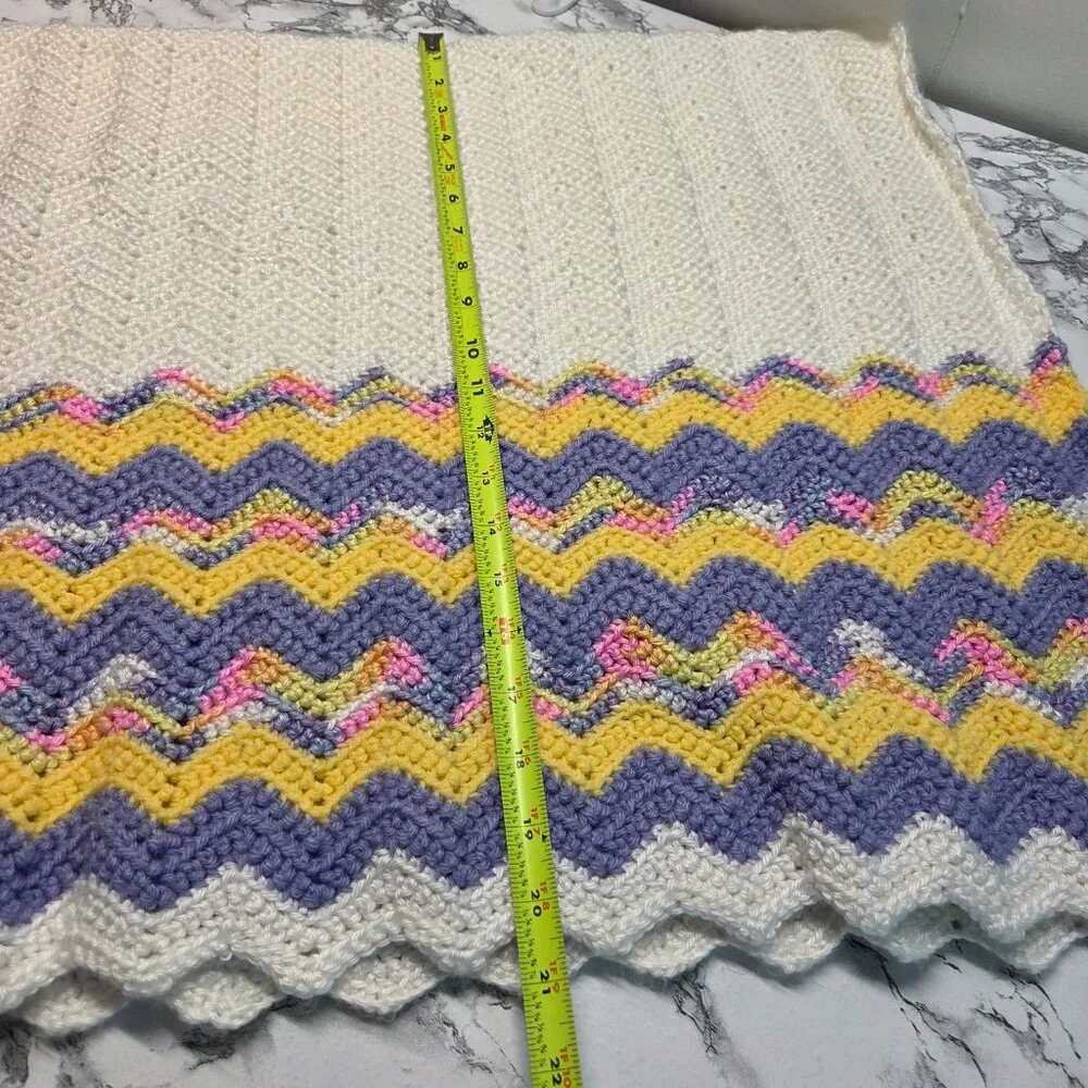 Handmade Yellow Purple Striped Crocheted Easter Baby Blanket